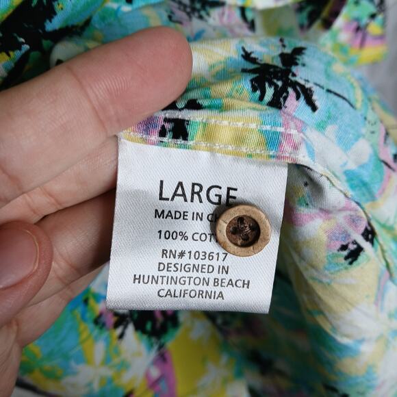 Coastal Tropical Print Collared Button Down Hawaiian Shirt Mens LG Vacation - Picture 4 of 9
